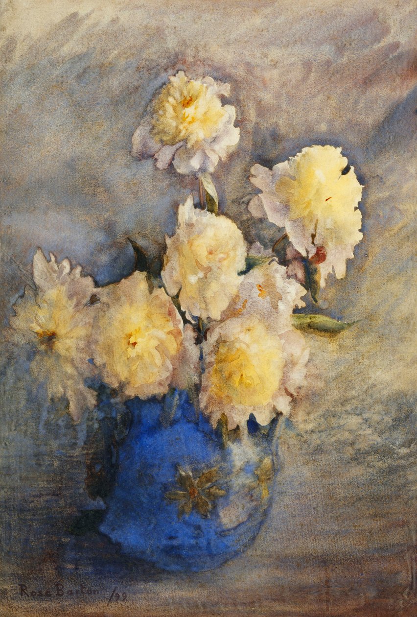 Pioenen in een blauwe vaas door Rose Maynard Barton