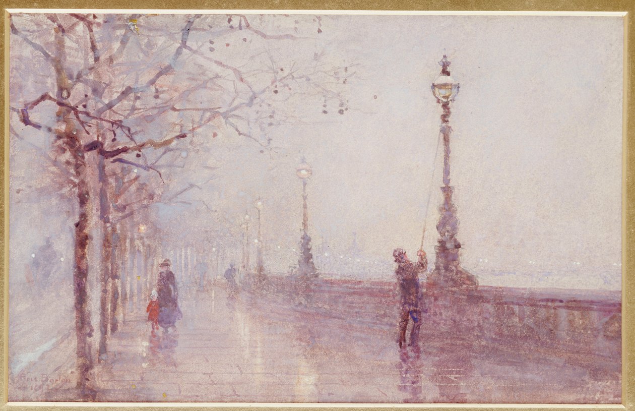De laatste lamp, Thames Embankment, 1892 door Rose Maynard Barton
