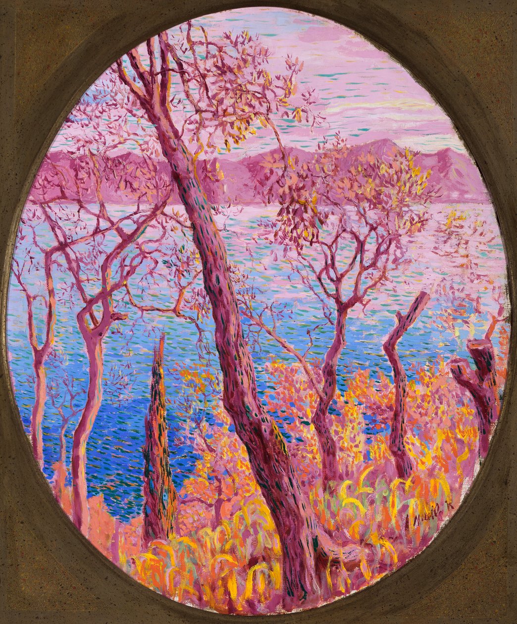 Bomen aan de zee, ca. 1910-14 door Rubaldo Merello