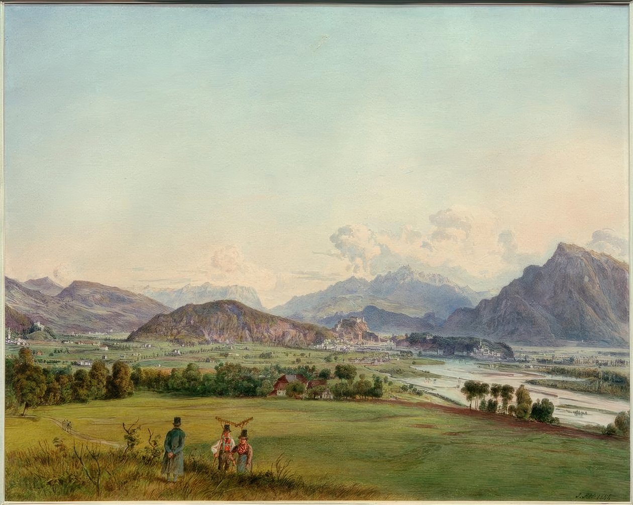 Uitzicht op Salzburg door Rudolf von Alt