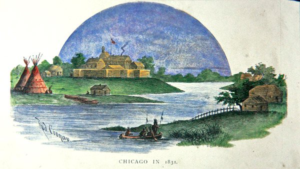 Chicago in 1831 door Rudolf (after) Cronau