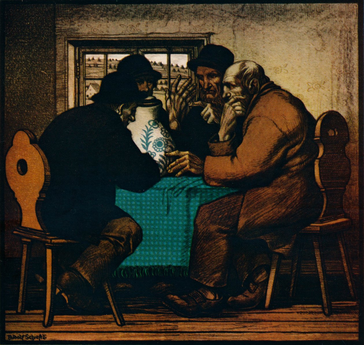 De Drinkers, ca. 1927 door Rudolf Schiestl