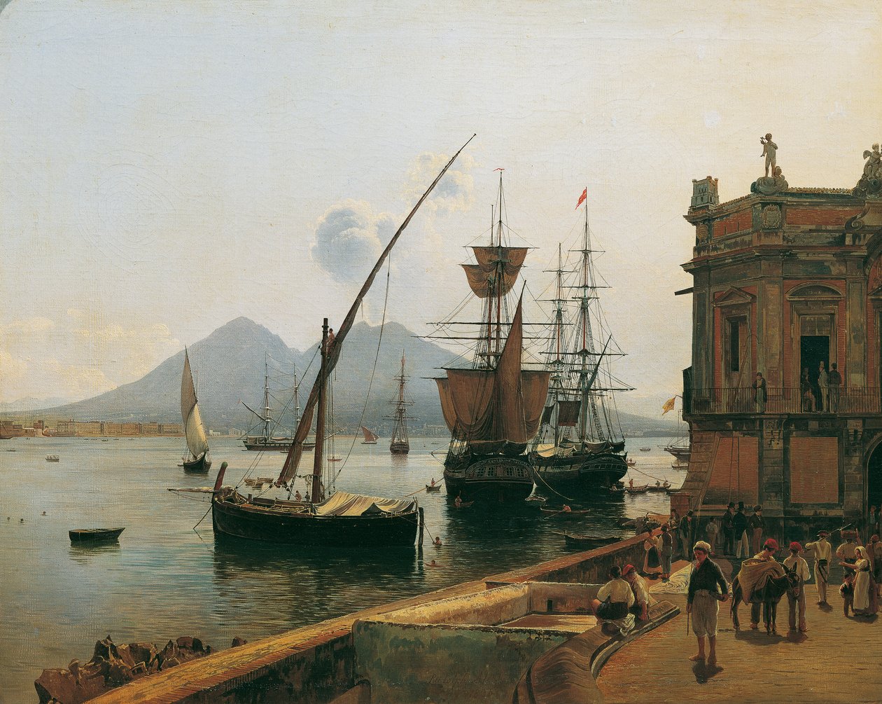 De haven van Napels met Vesuvius door Rudolf von Alt