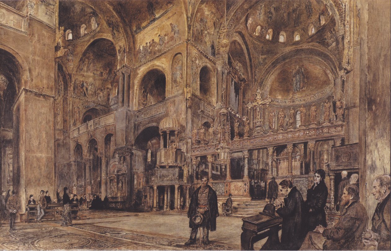 Duits: Binnenaanzicht van de San Marco-kerk in Venetië door Rudolf von Alt