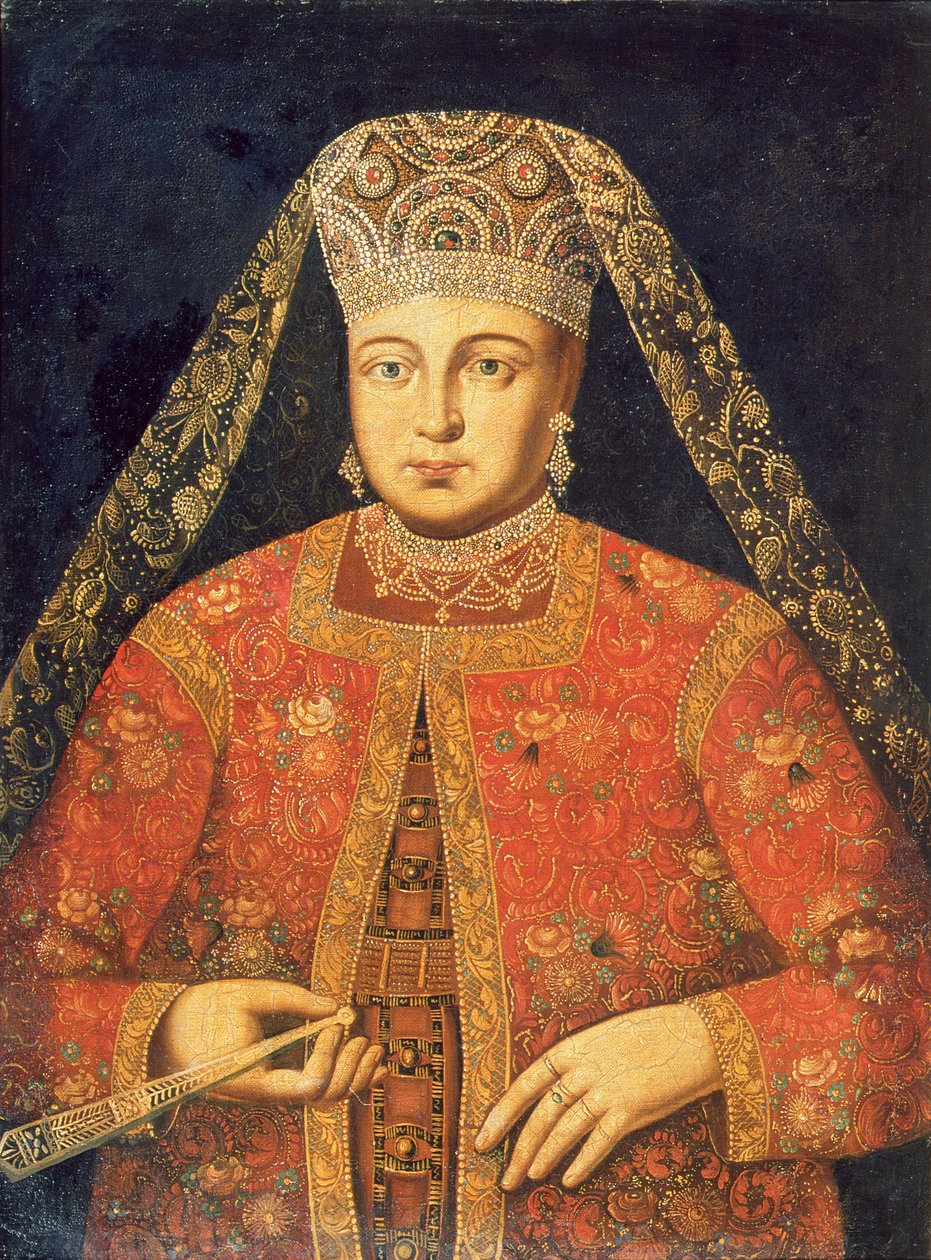 Portret van Tsarina Marfa Matveyevna (1664-1715) door Russian School