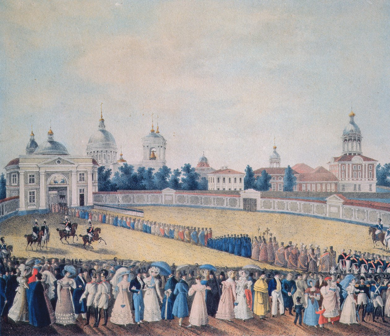 Het Bezoek van Alexander I aan het Alexander Nevsky Klooster, 1821 door Russian School