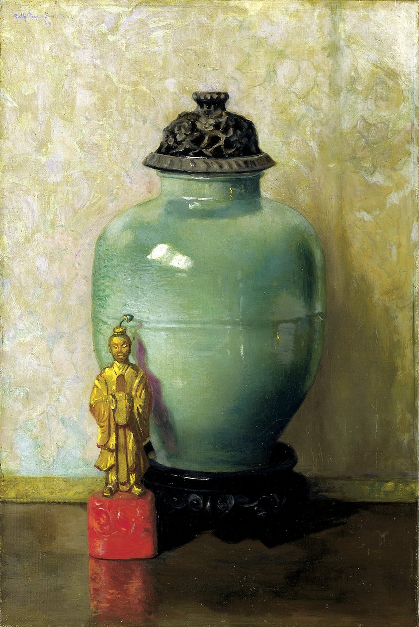 Groene Chinese pot door Ruth Payne Burgess