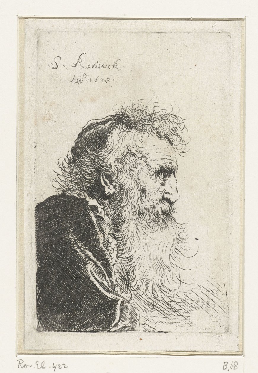 Hoofd van een oude man met baard in profiel door Salomon Koninck