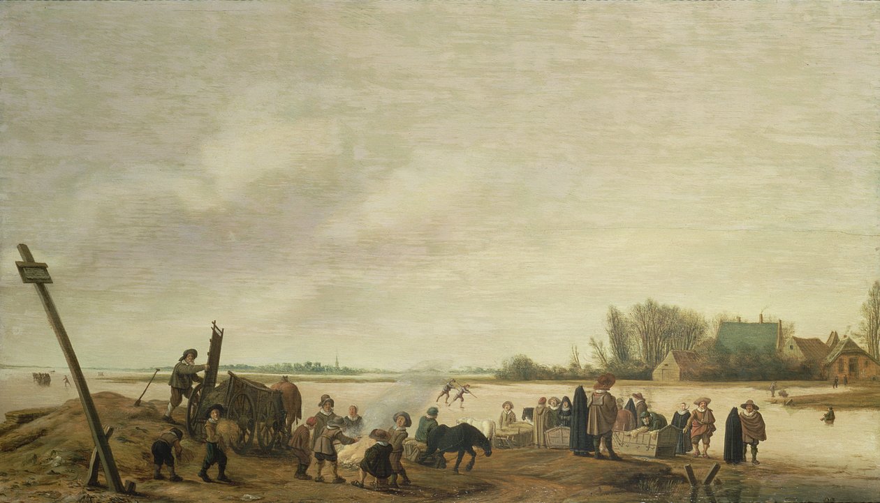 Winterlandschap met een rivier door Salomon van Ruisdael or Ruysdael