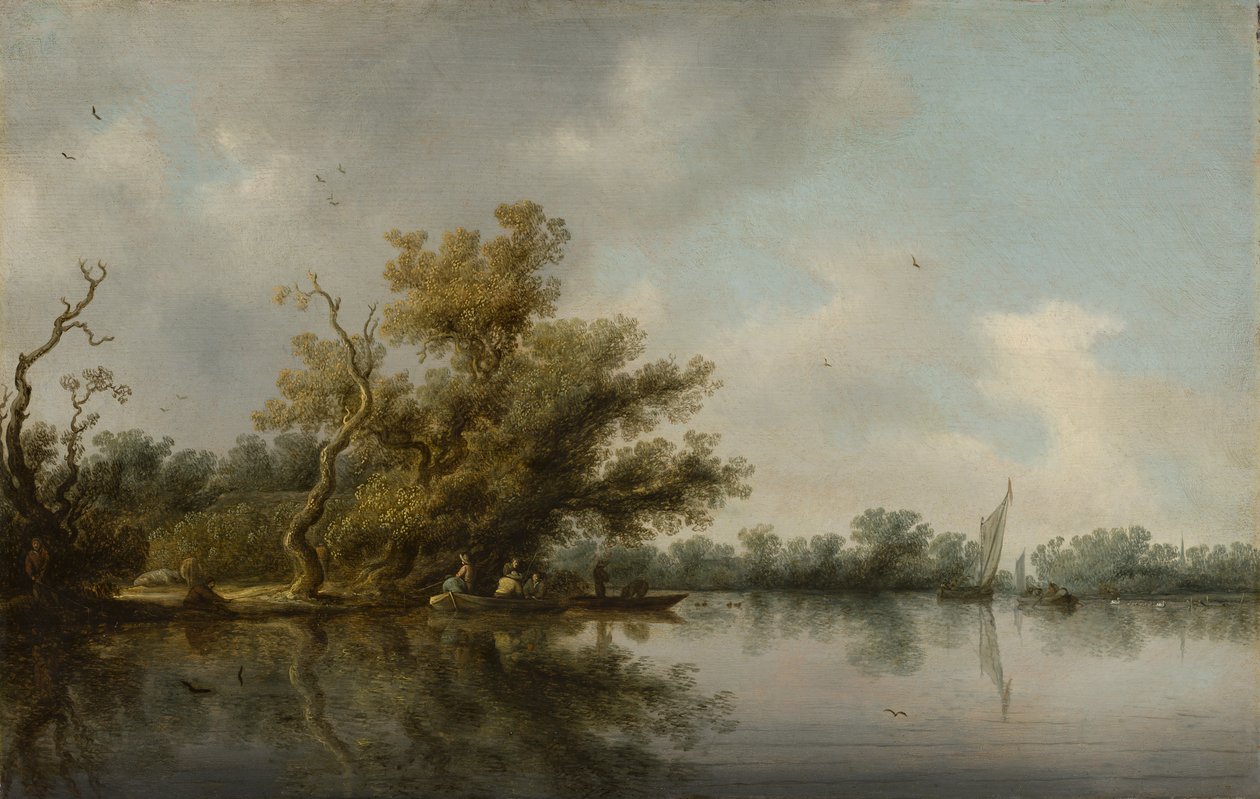 Rivieroever met bomen door Salomon van Ruisdael or Ruysdael