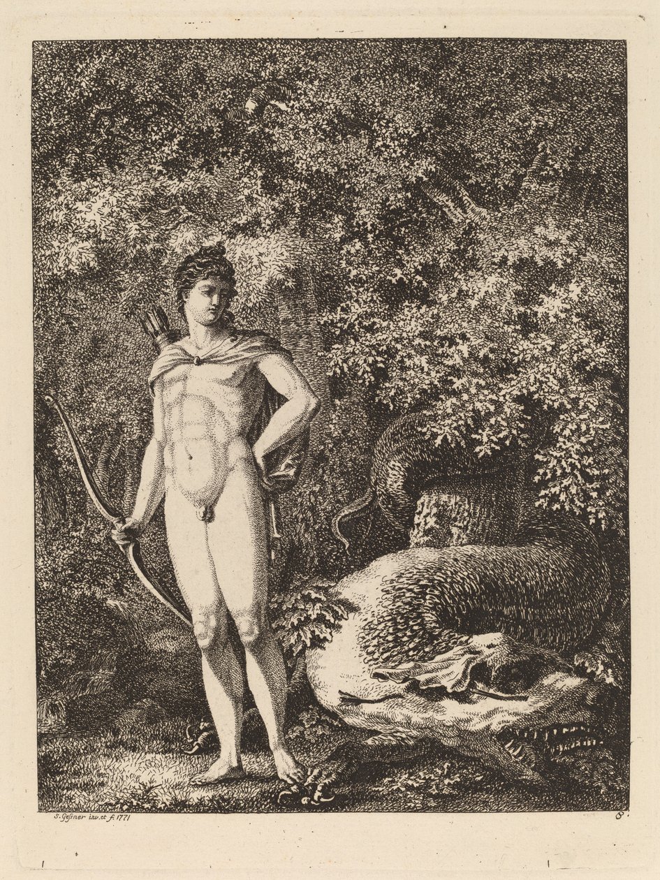 Apollo met een Boog en Draak, 1771 door Salomon Gessner