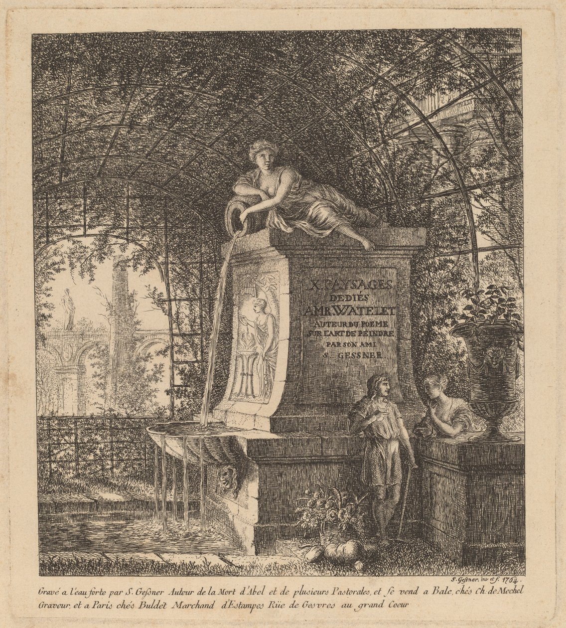 Fontein in een Tuinhuis door Salomon Gessner