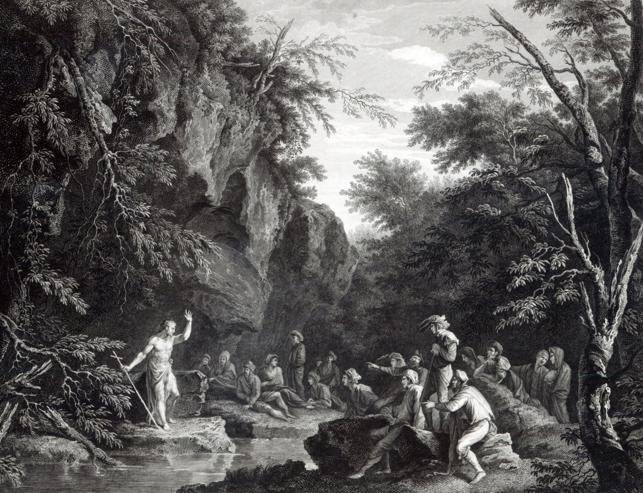 Sint Jan predikend in de Wildernis, gegraveerd door John Browne, 1768 door Salvator Rosa