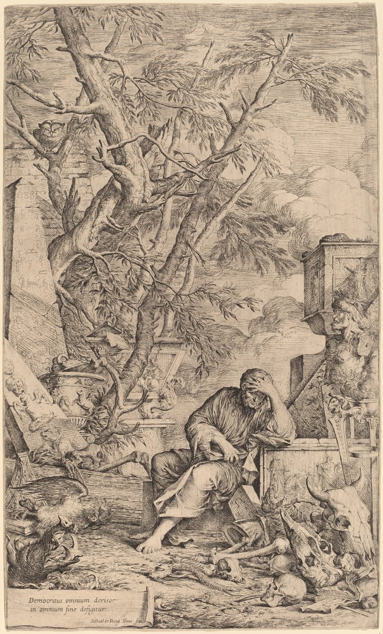 Democritus in meditatie door Salvator Rosa