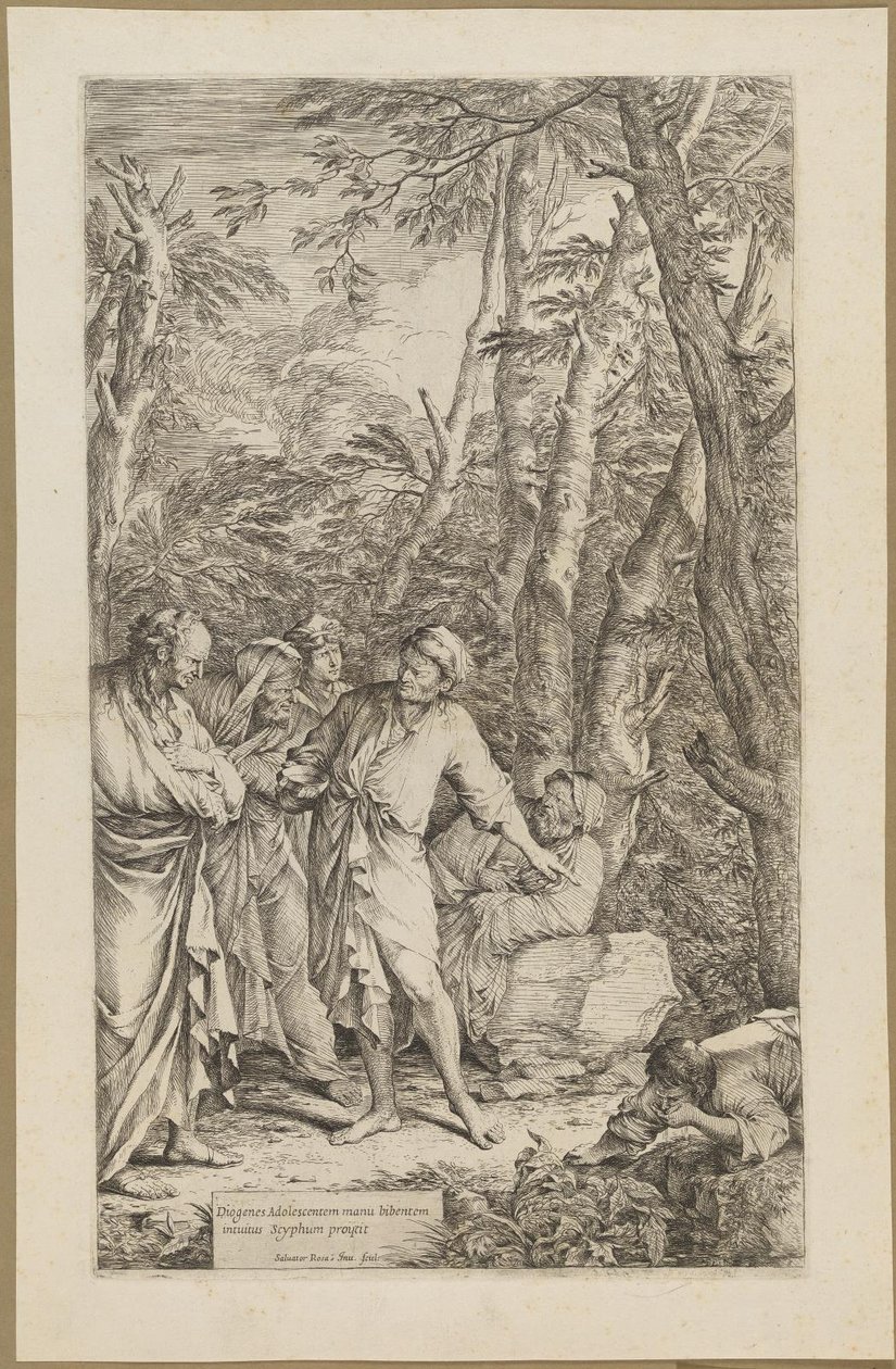 Diogenes gooit zijn kom weg door Salvator Rosa