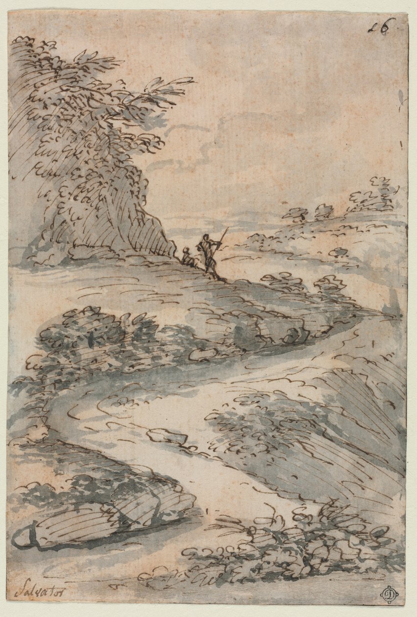 Figuren op een kronkelende weg, midden 1600s door Salvator Rosa