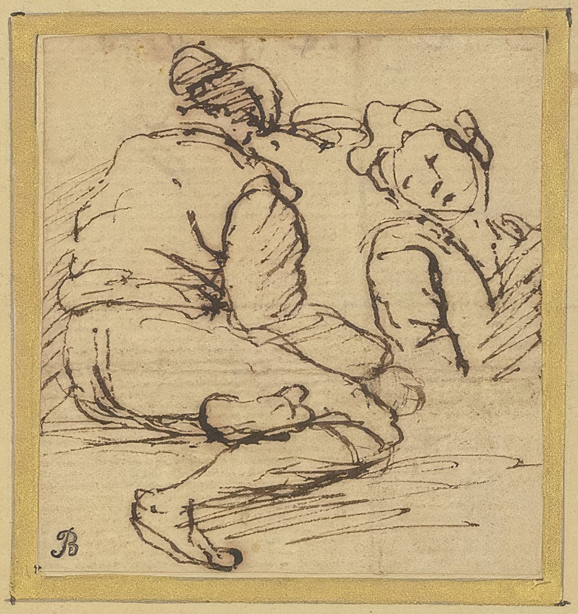 Zittende man en halffiguur door Salvator Rosa