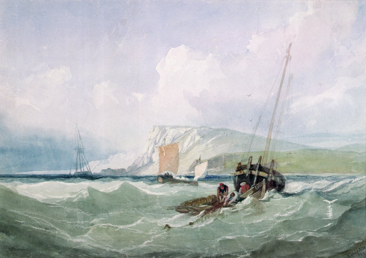 Vissersboten bij Eastbourne door Samuel Austin