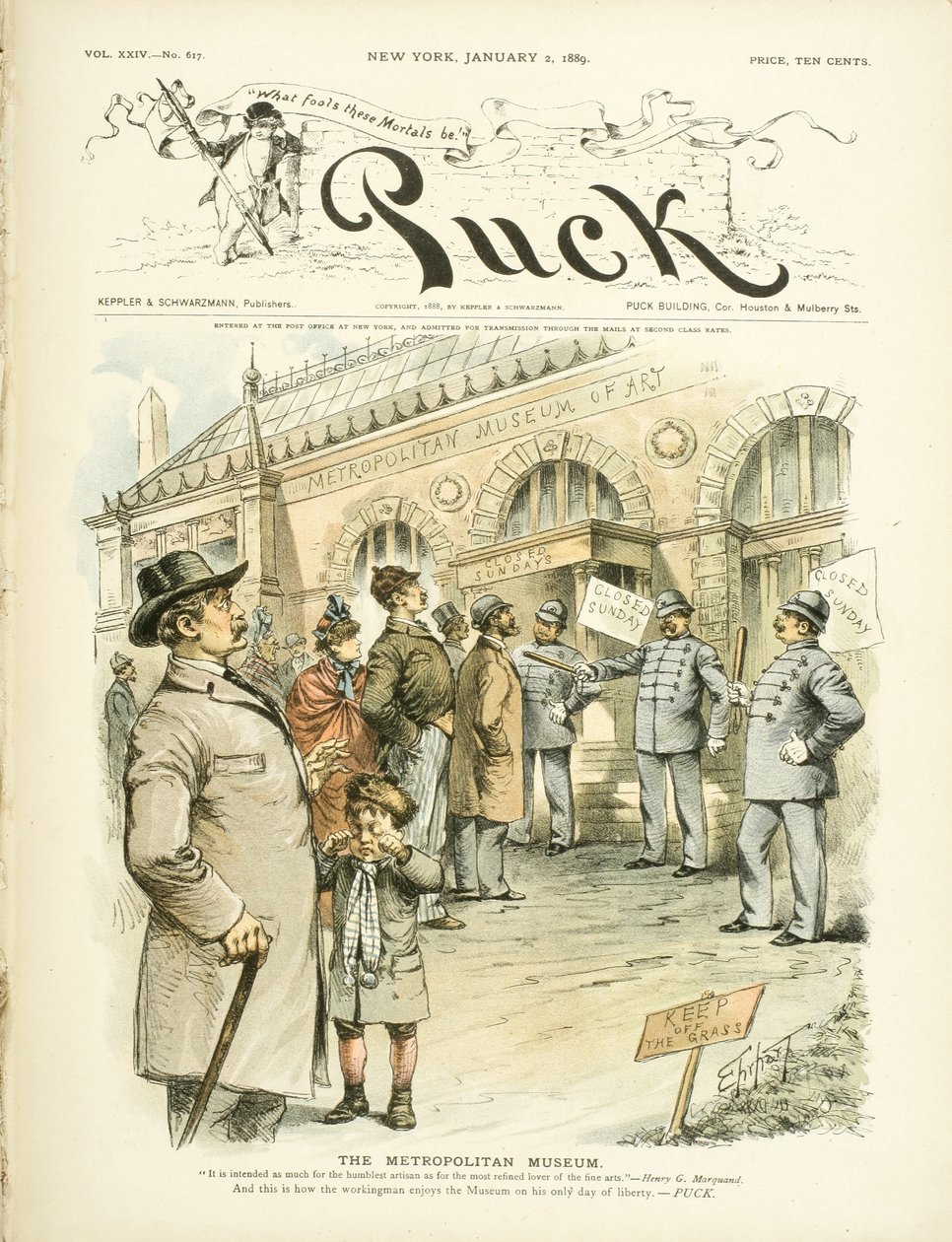 Het Metropolitan Museum of Art, ...en zo geniet de arbeider van het museum..., 1889 door Samuel D. Ehrhart