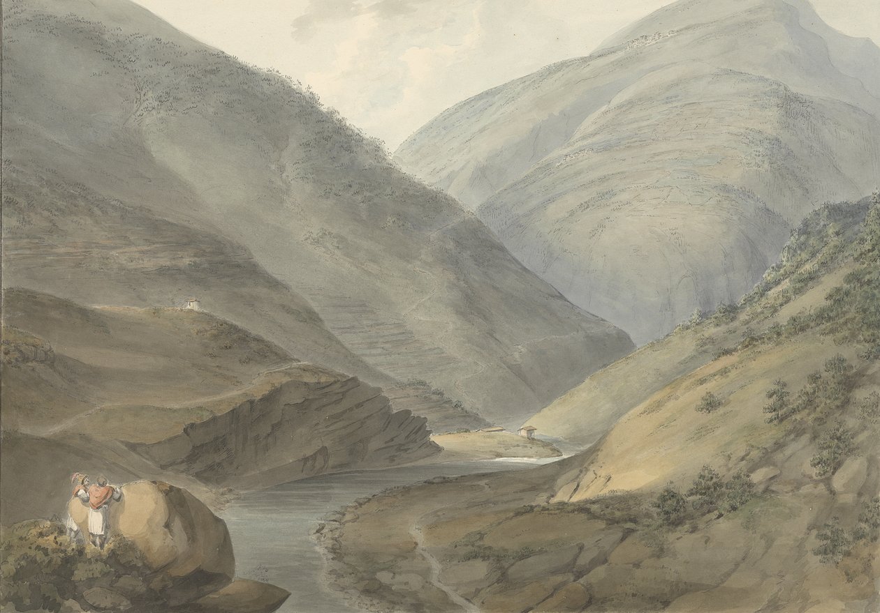 Bergachtig landschap met rivier door Samuel Davis