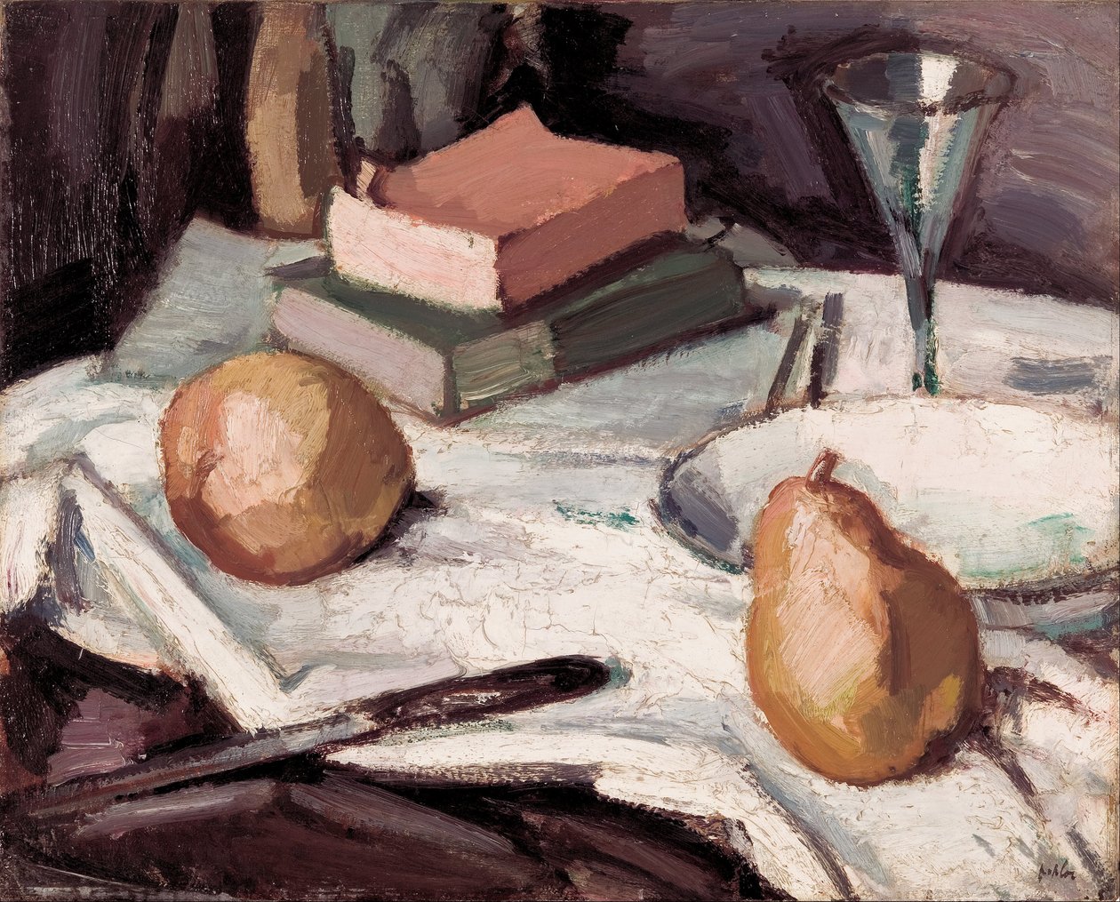Stilleven met Peren en Wijnglas door Samuel John Peploe