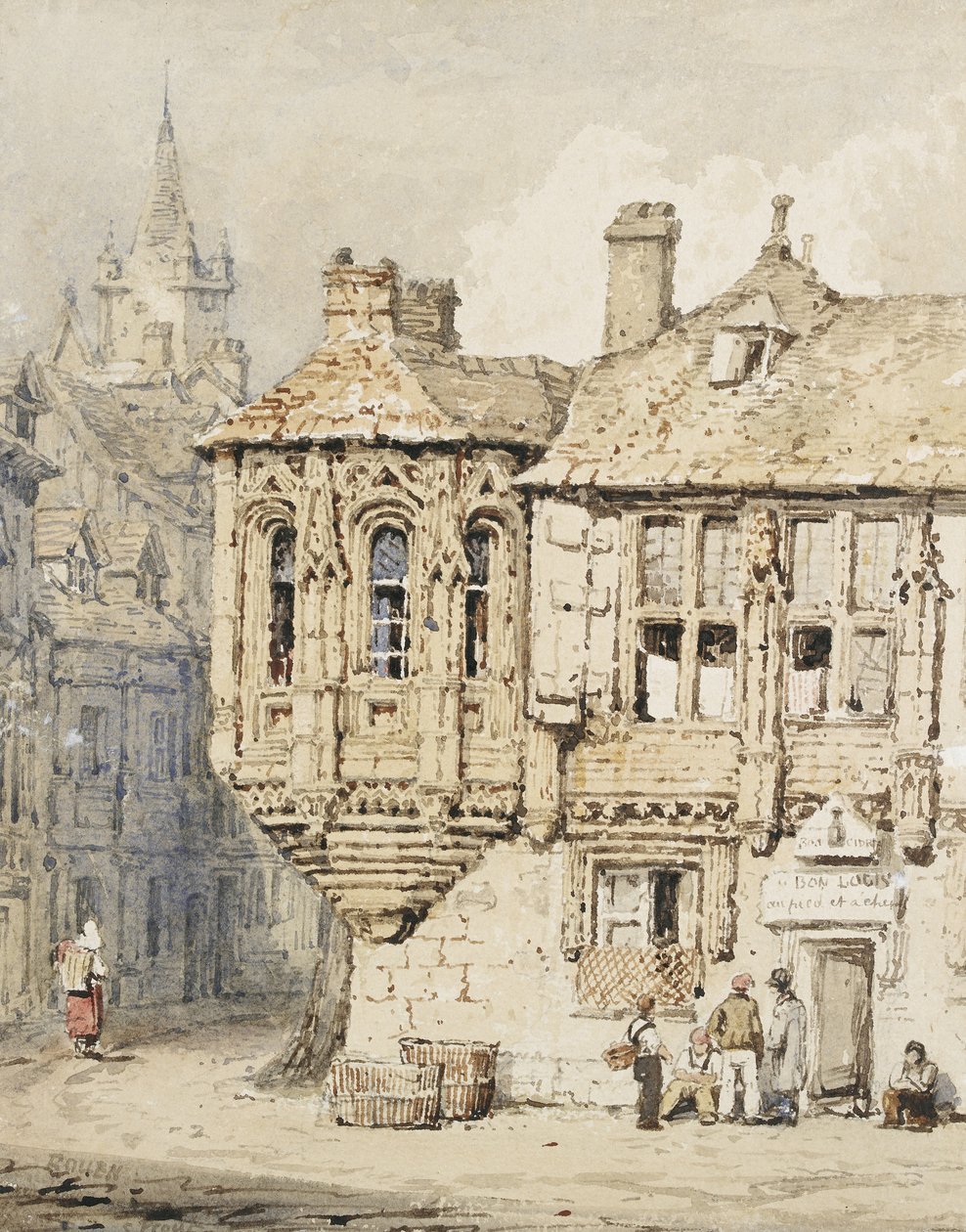 Straatscène in Rouen door Samuel Prout
