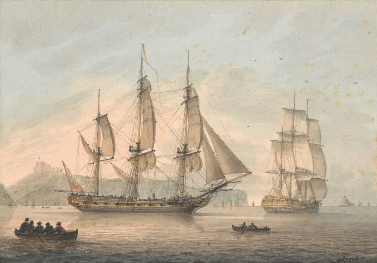 Linieschepen bij Dover door Samuel Atkins