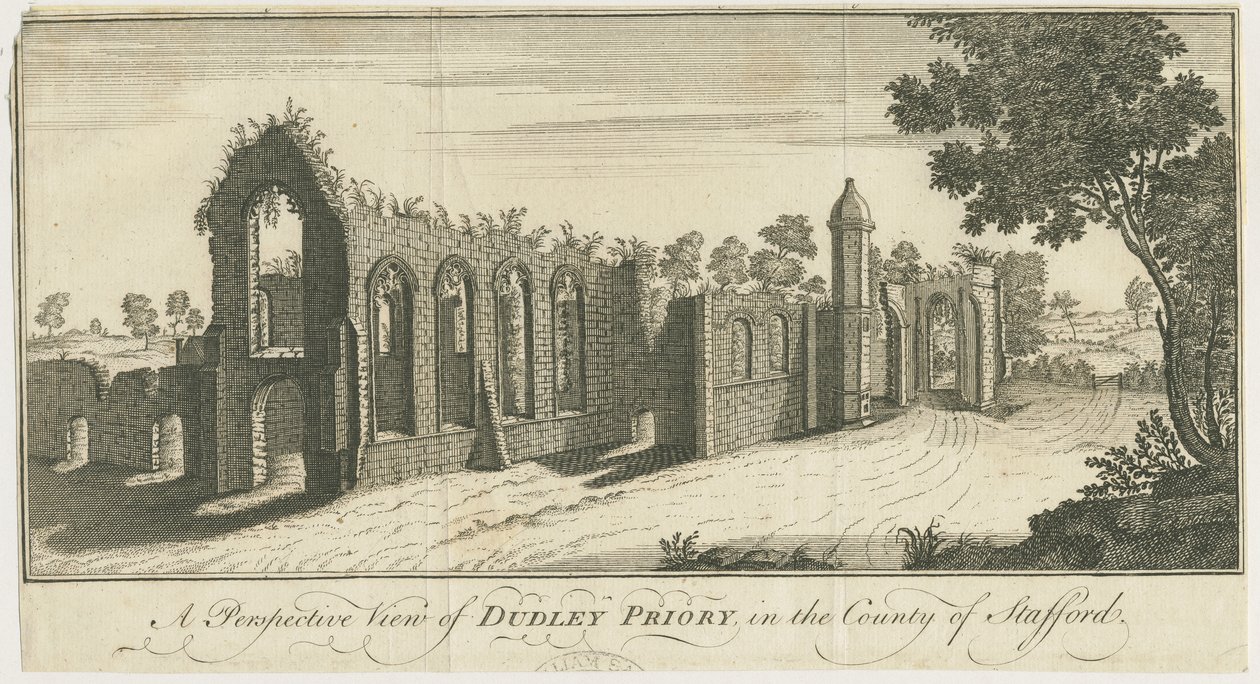 Dudley Priory: gravure door Samuel Buck