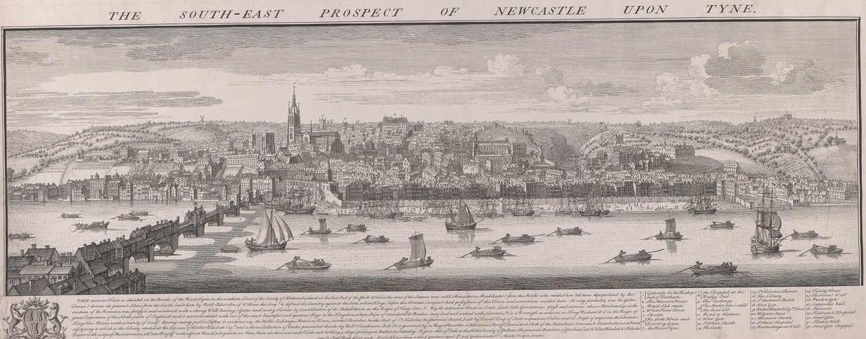 Z.O. uitzicht op Newcastle door Samuel Buck