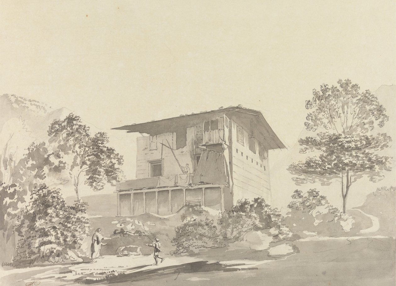 In het dorp nabij Tassisudon [Tashicho Dzong] door Samuel Davis