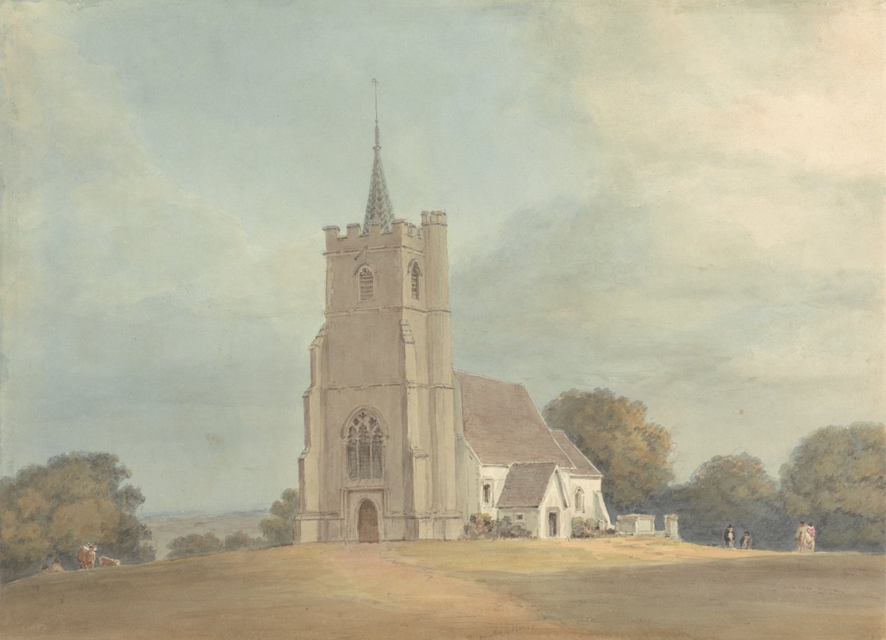 De kerk in Knebworth Park door Samuel Davis