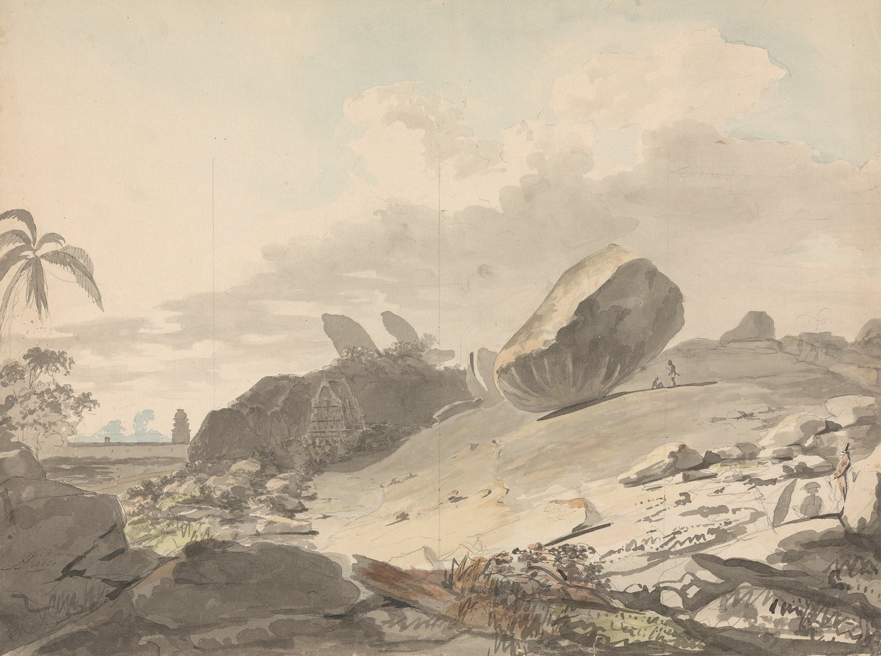 De zeven pagodes, Mamallapuram door Samuel Davis
