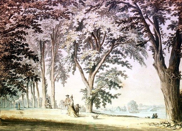 Bomen bij de Theems tegenover Hammersmith door Samuel Hieronymous Grimm