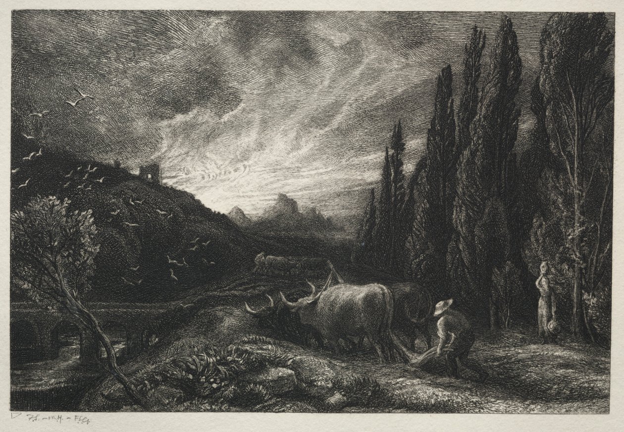 De vroege ploeger, voor 1861 door Samuel Palmer