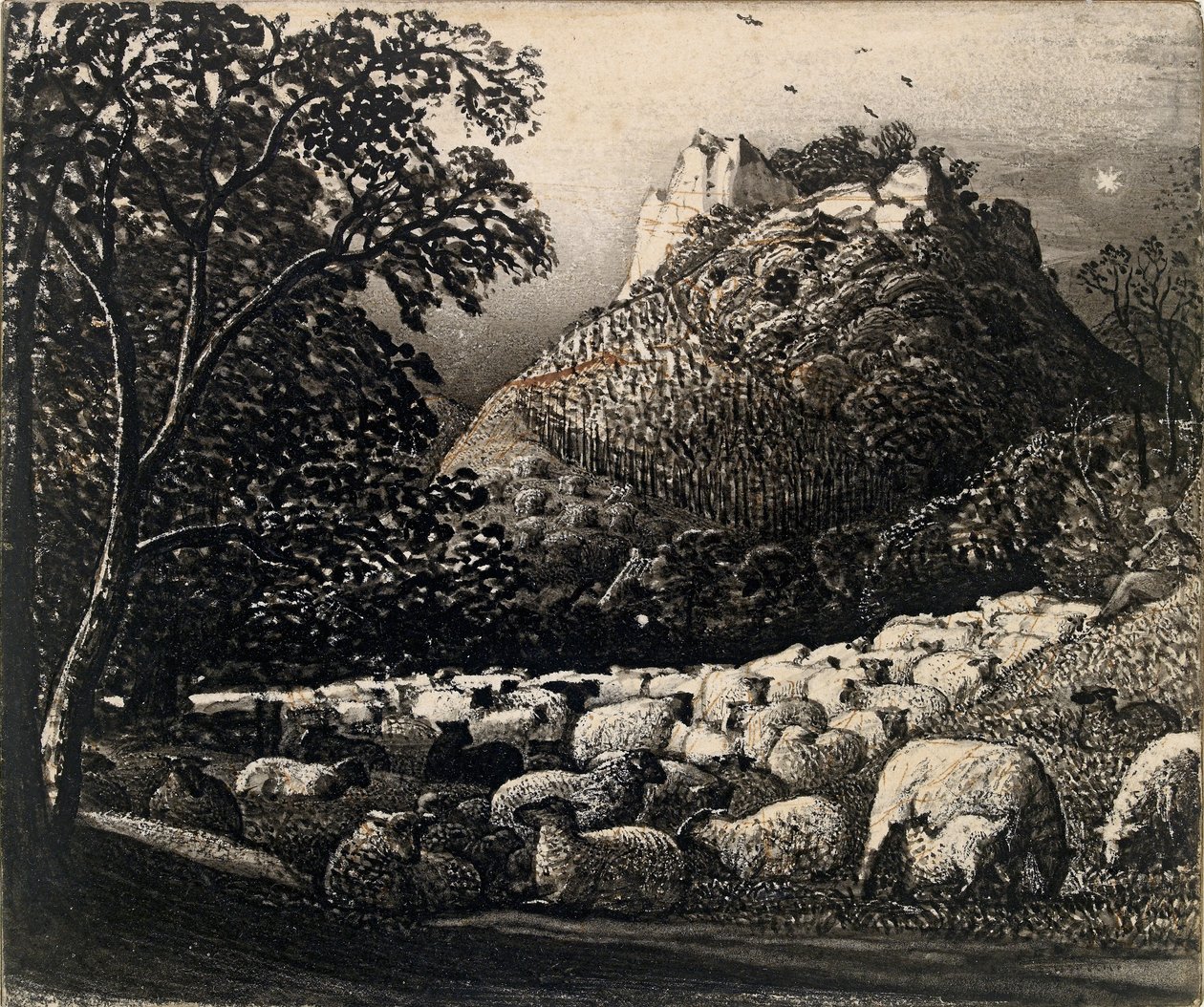 De kudde en de ster, c1831-1832 door Samuel Palmer