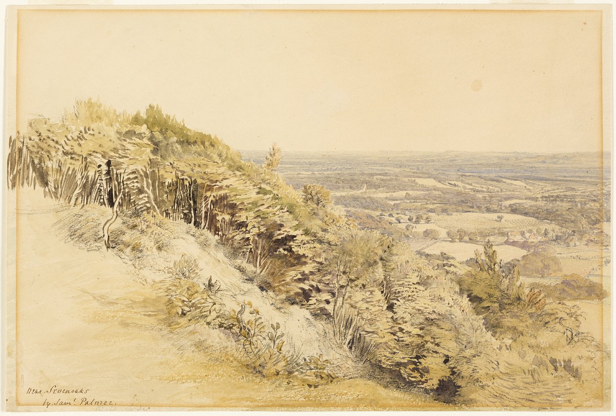 Uitzicht vanaf Wilmots Hill, Kent door Samuel Palmer