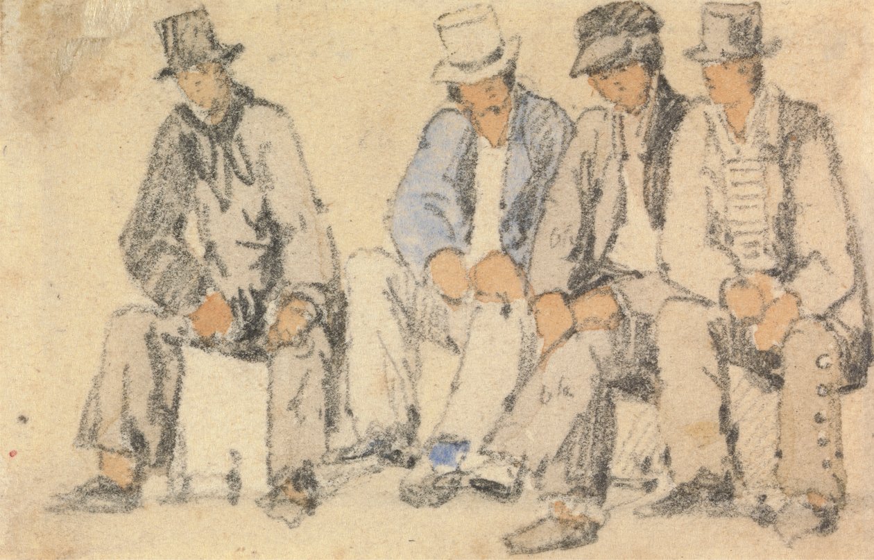 Groep van vier zittende mannen door Samuel Prout