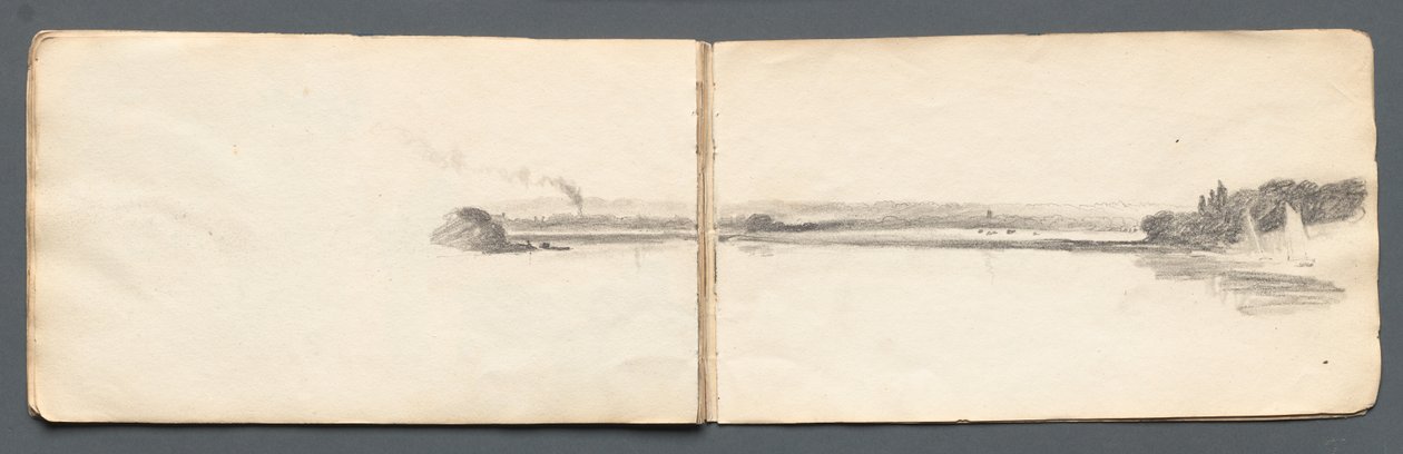 Schetsboek: "Landschap met zeilboten" door Samuel Prout