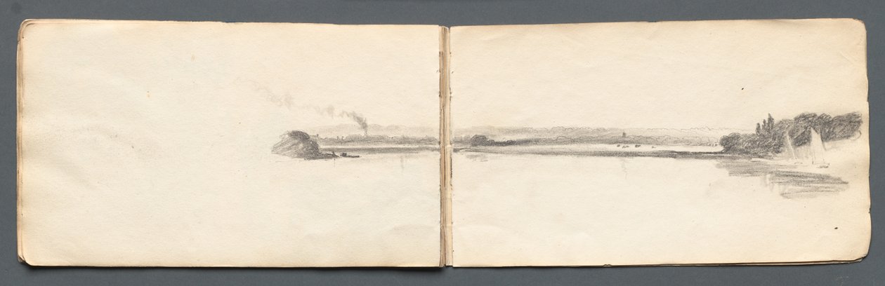 Schetsboek: Landschap met zeilboten door Samuel Prout