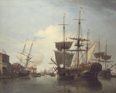 Koolschip op de Theems bij Deptford door Samuel Scott