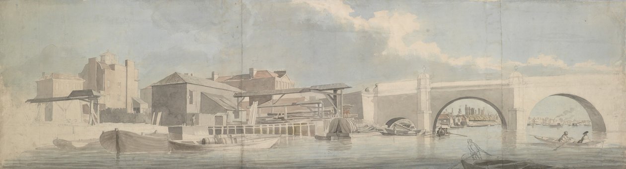 Westminster Bridge, de Surrey-kant, ca. 1750 door Samuel Scott