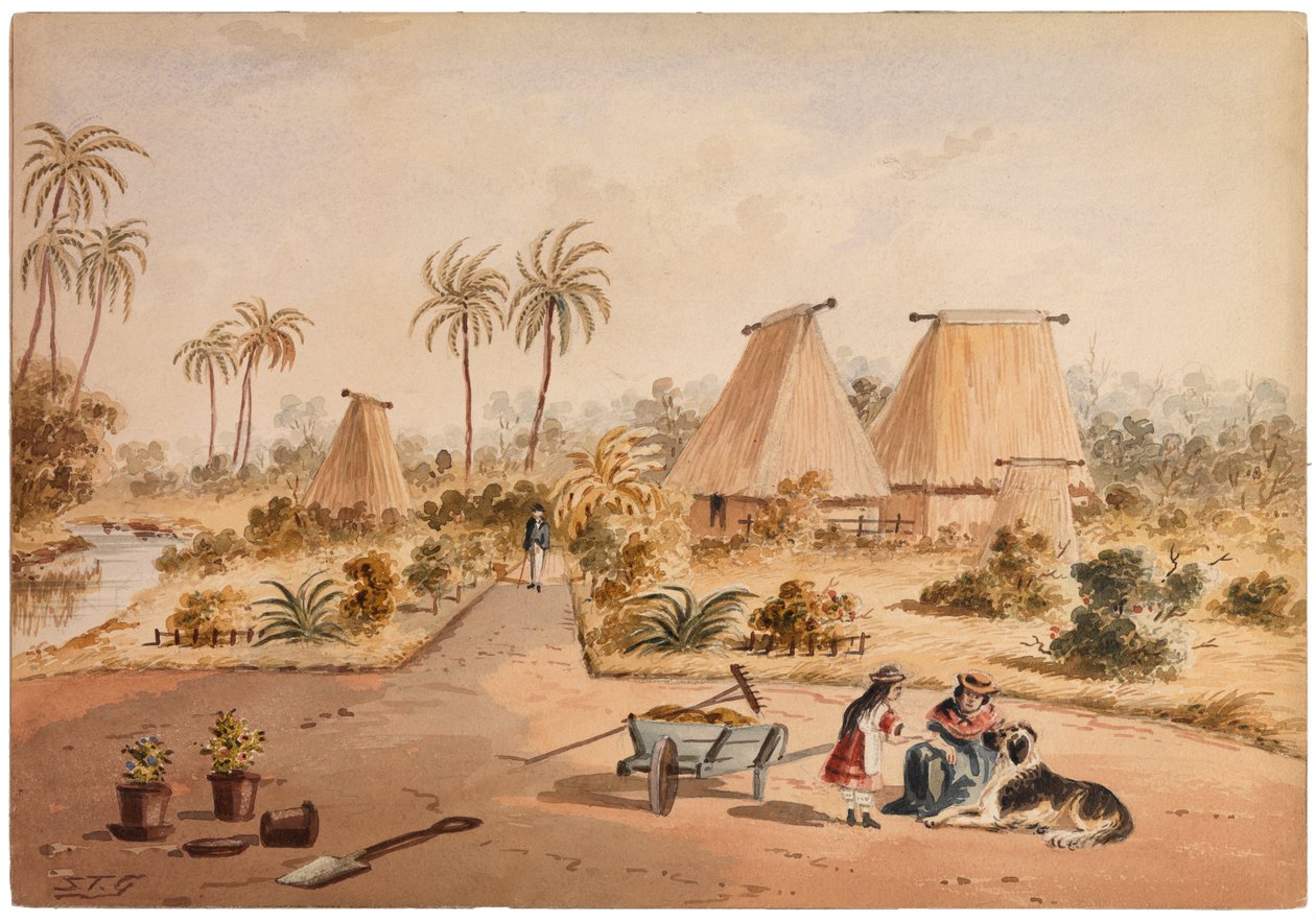 De Boerderij, Savu Bay, Fiji, 1870 door Samuel Thomas Gill