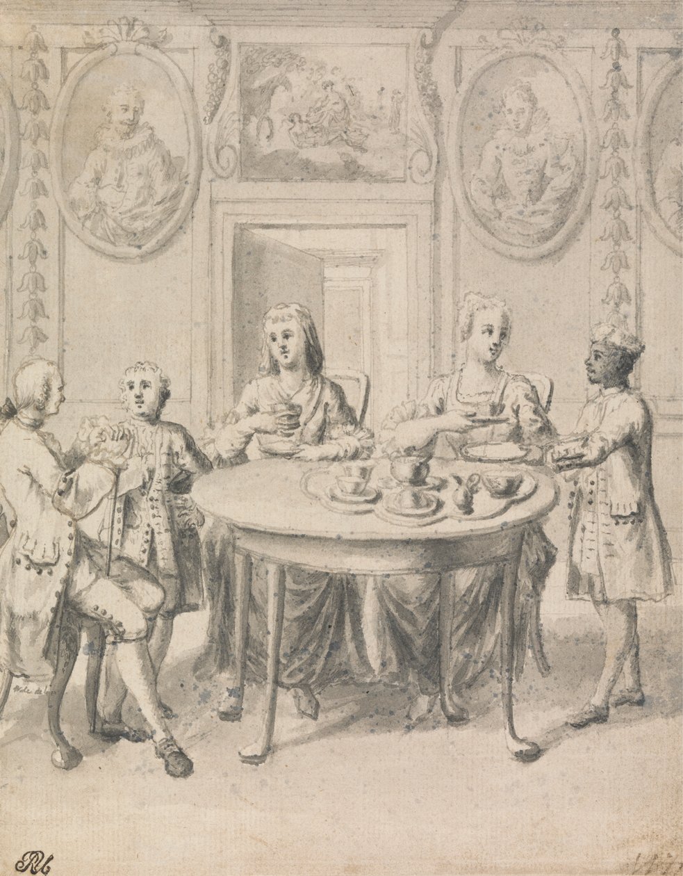 Interieur Scène met Familie aan Thee door Samuel Wale