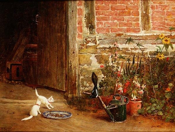 Twee witte kittens in een tuin door Samuel Walker