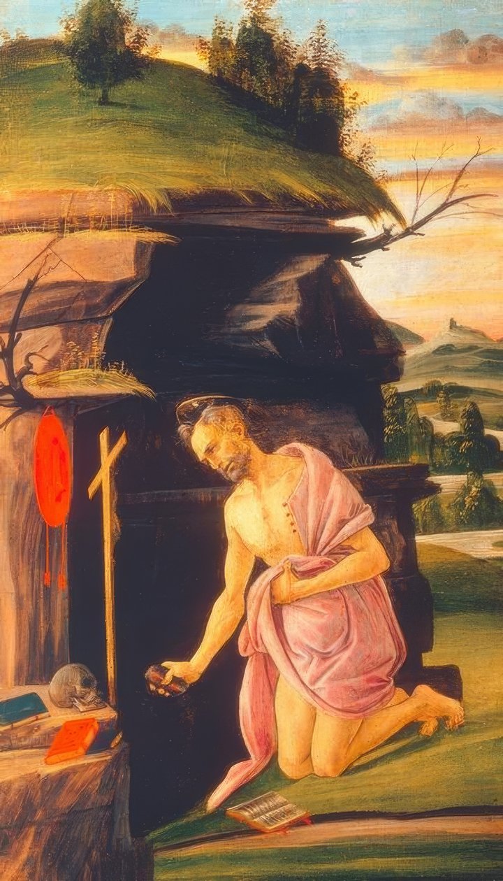 De heilige Hiëronymus in de woestijn door Sandro Botticelli