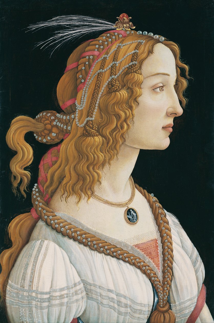 Geïdealiseerd portret van een dame (Portret van Simonetta Vespucci als nimf) door Sandro Botticelli