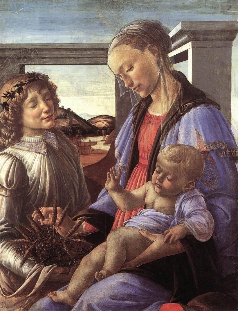 Madonna en kind met een engel door Sandro Botticelli