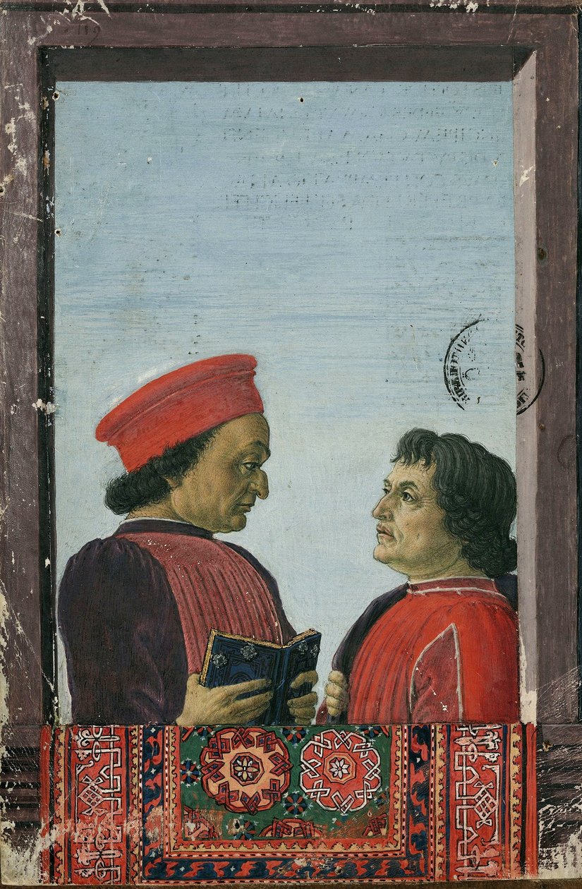 Federico Montefeltro en Cristofo Landino 15e eeuw door Sandro Botticelli