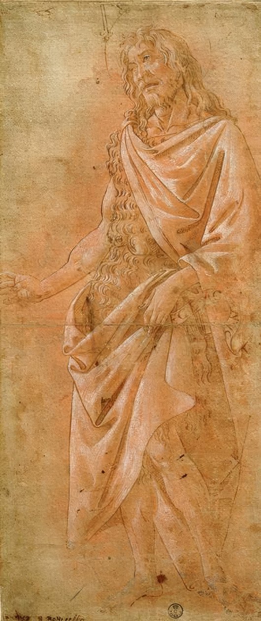 Johannes de Doper met spreukband door Sandro Botticelli