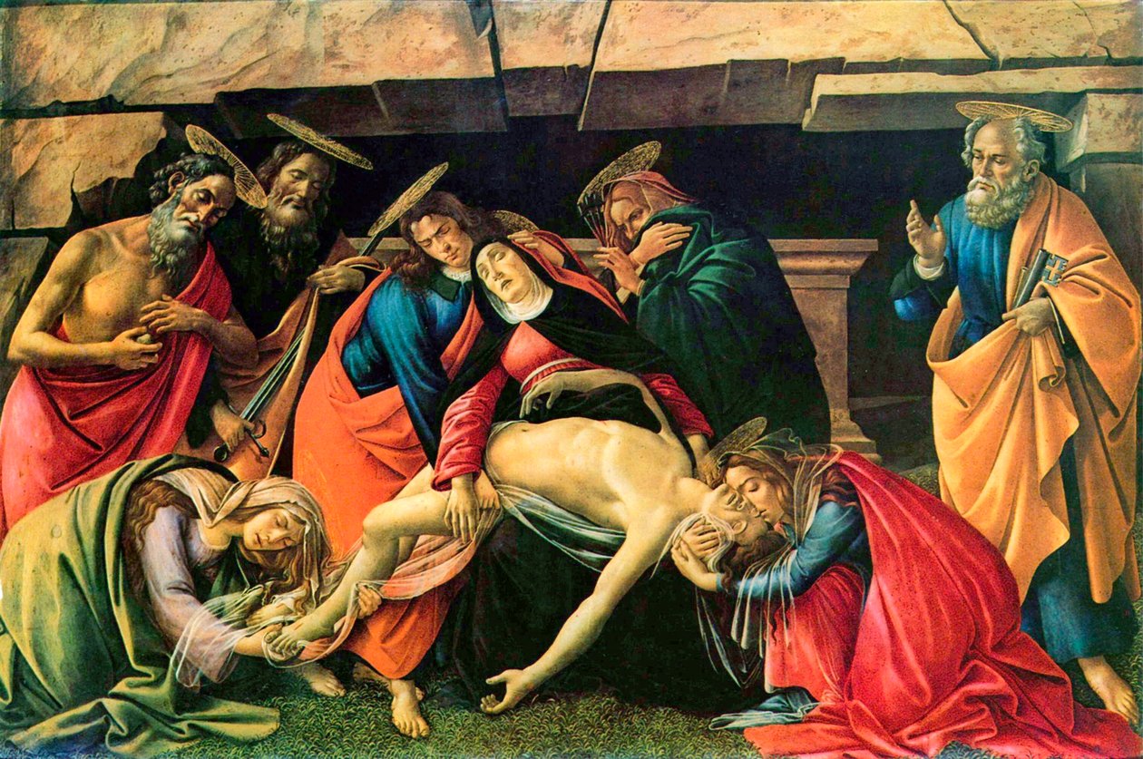 Rouw over de Dode Christus, 1490-1492 door Sandro Botticelli